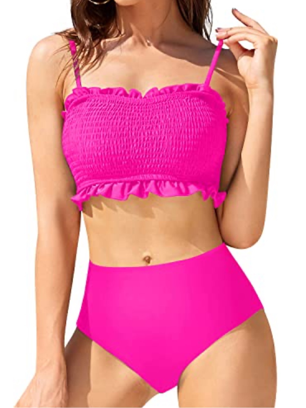 Tempt Me Bandeau High Waisted Bikini with Smocked Top Set